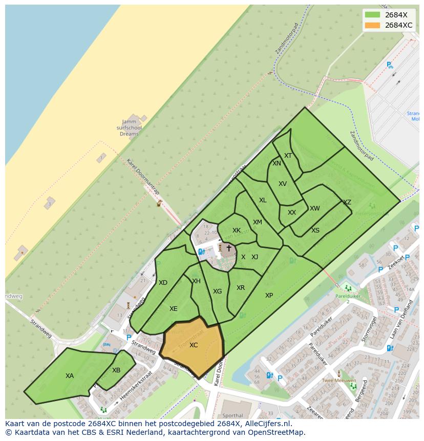 Afbeelding van het postcodegebied 2684 XC op de kaart.