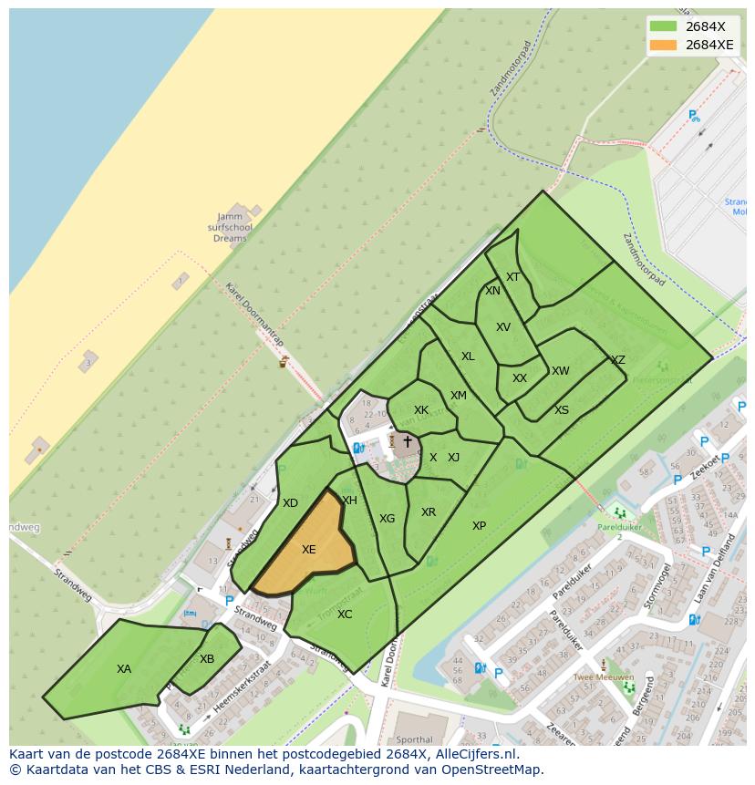 Afbeelding van het postcodegebied 2684 XE op de kaart.