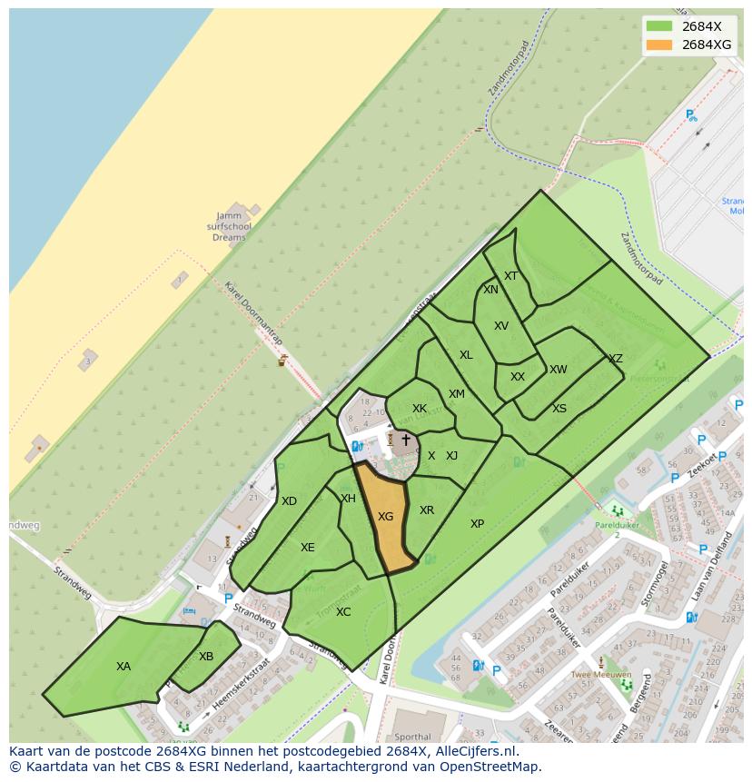 Afbeelding van het postcodegebied 2684 XG op de kaart.