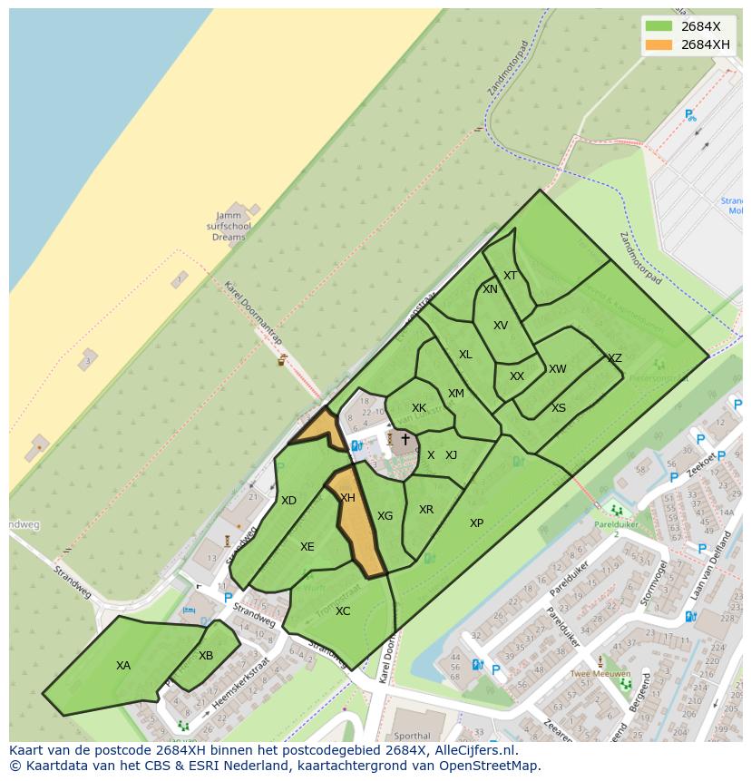 Afbeelding van het postcodegebied 2684 XH op de kaart.