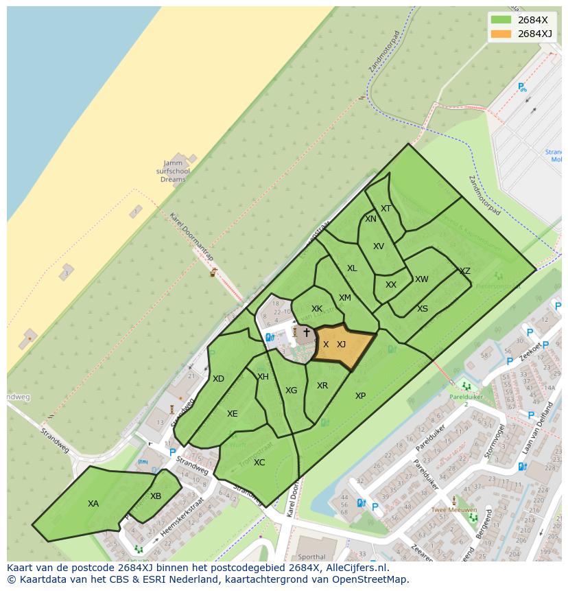 Afbeelding van het postcodegebied 2684 XJ op de kaart.