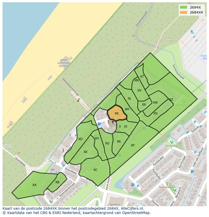 Afbeelding van het postcodegebied 2684 XK op de kaart.
