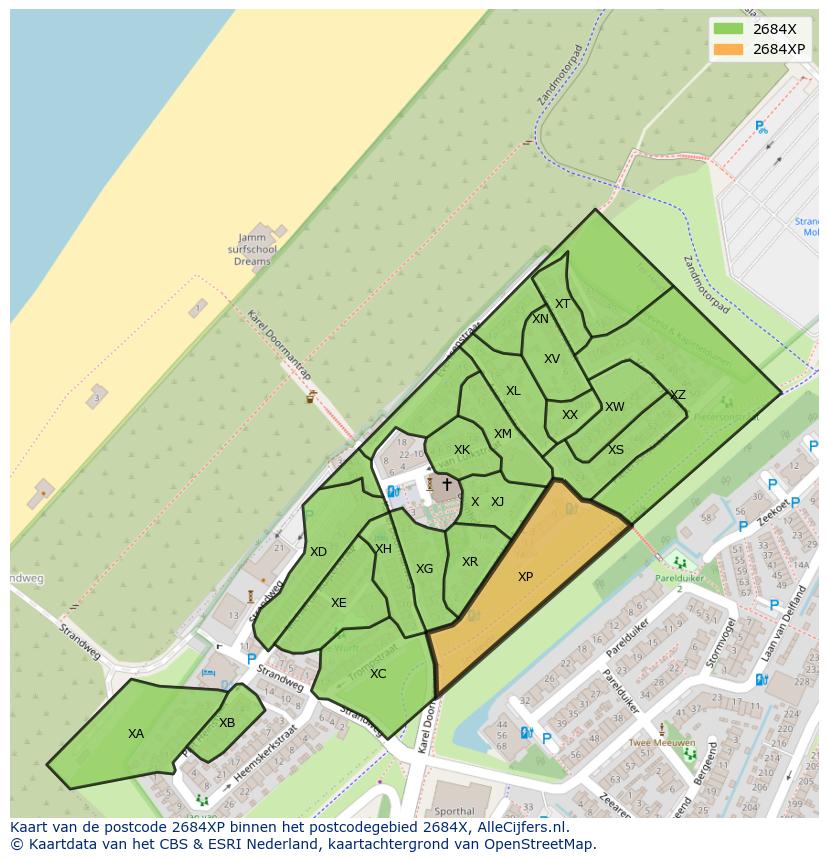 Afbeelding van het postcodegebied 2684 XP op de kaart.