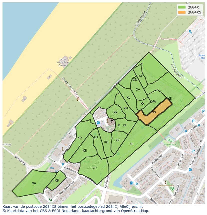 Afbeelding van het postcodegebied 2684 XS op de kaart.