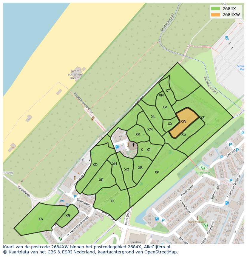 Afbeelding van het postcodegebied 2684 XW op de kaart.