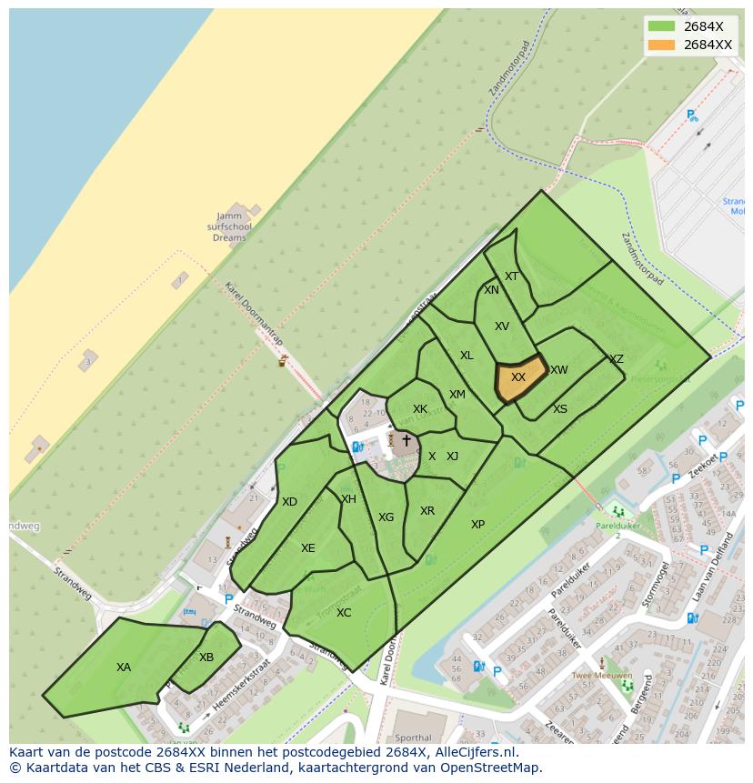 Afbeelding van het postcodegebied 2684 XX op de kaart.