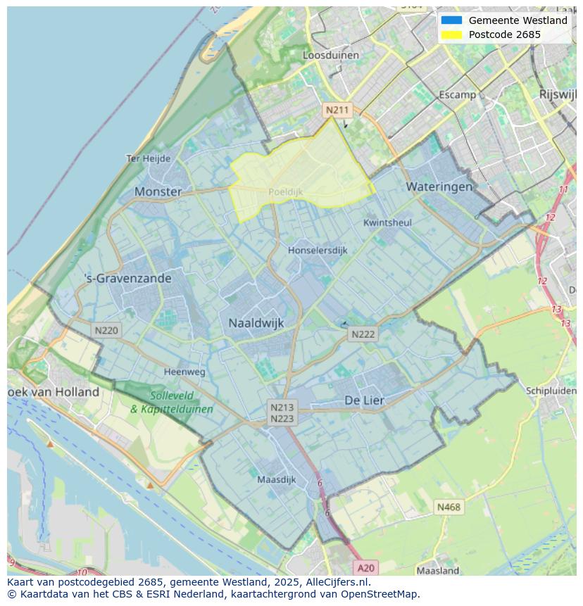 Afbeelding van het postcodegebied 2685 op de kaart.