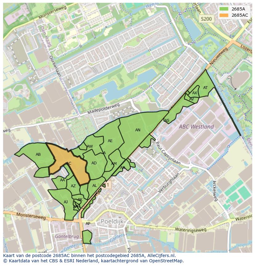 Afbeelding van het postcodegebied 2685 AC op de kaart.