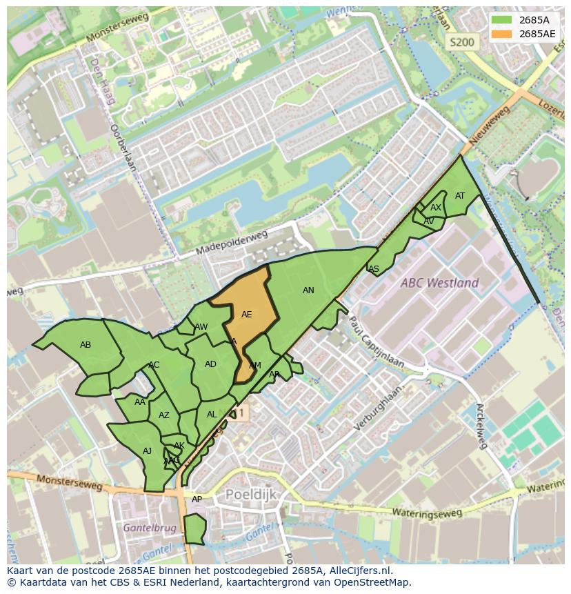 Afbeelding van het postcodegebied 2685 AE op de kaart.