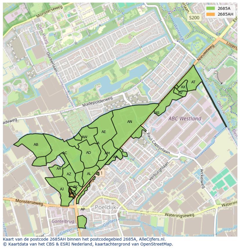 Afbeelding van het postcodegebied 2685 AH op de kaart.