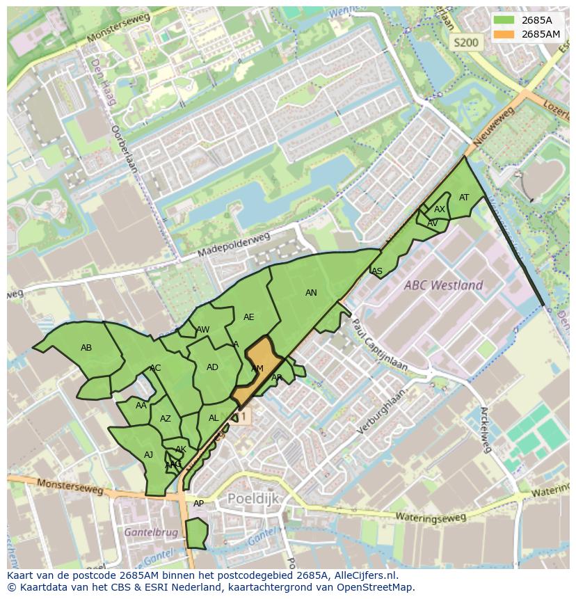 Afbeelding van het postcodegebied 2685 AM op de kaart.
