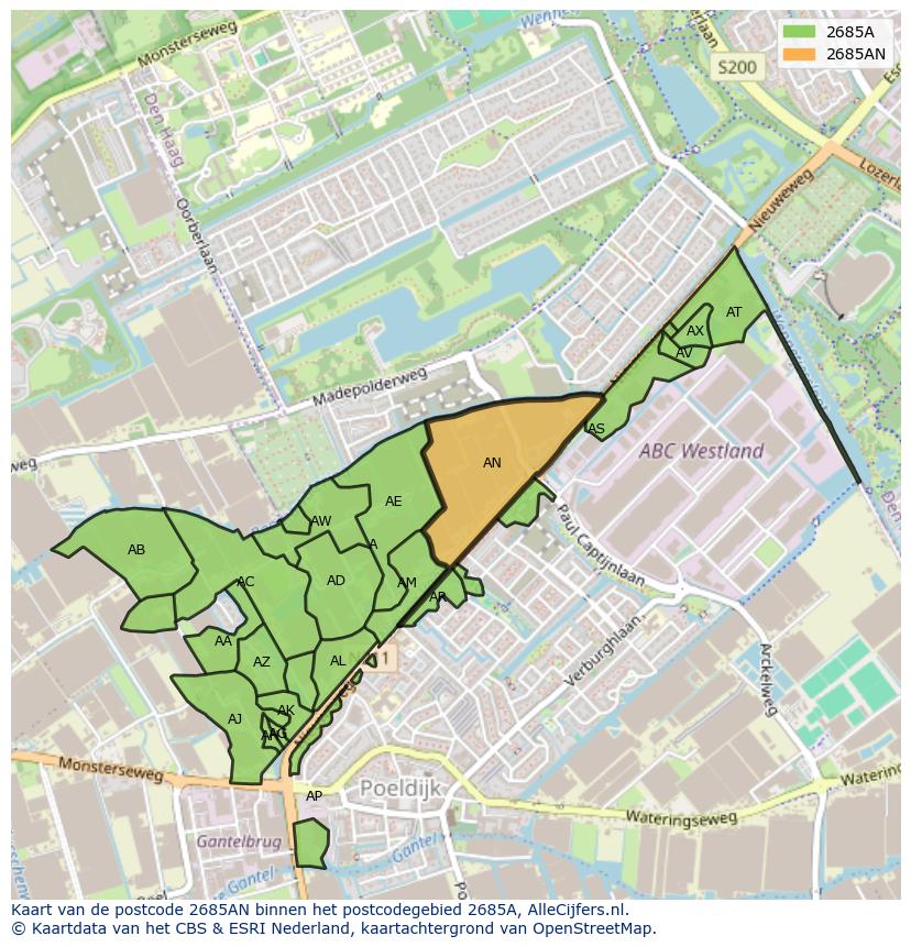 Afbeelding van het postcodegebied 2685 AN op de kaart.