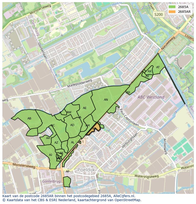 Afbeelding van het postcodegebied 2685 AR op de kaart.