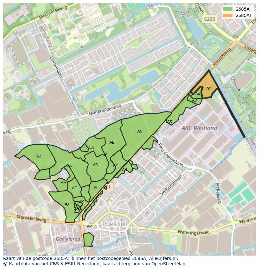 Afbeelding van het postcodegebied 2685 AT op de kaart.