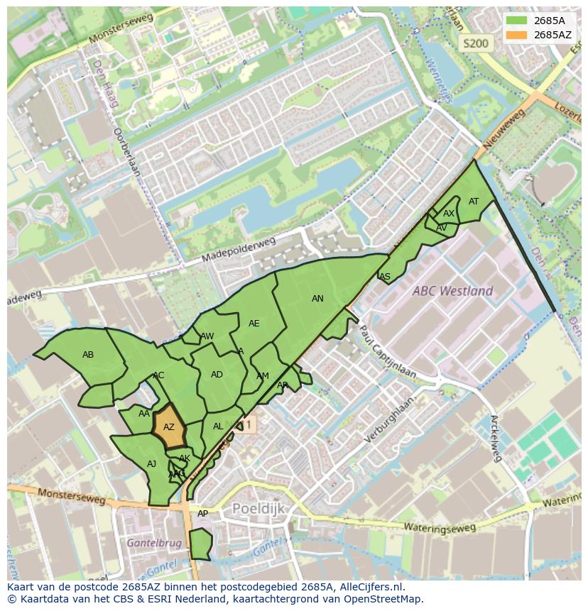 Afbeelding van het postcodegebied 2685 AZ op de kaart.