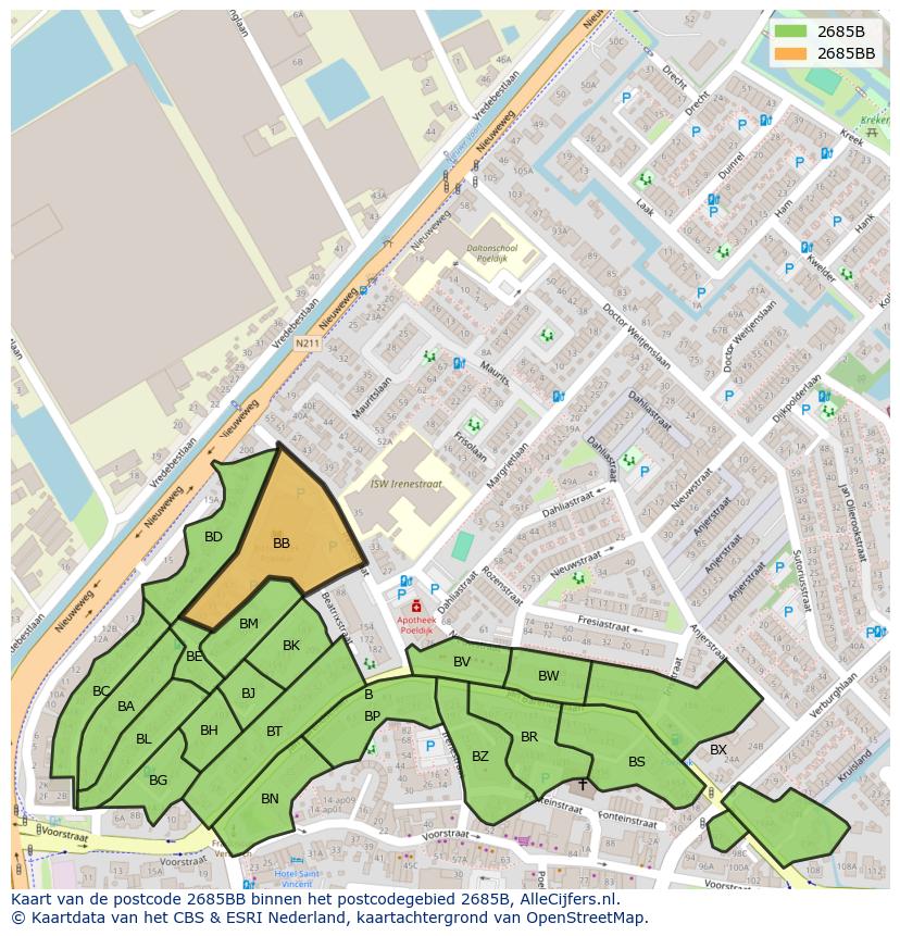 Afbeelding van het postcodegebied 2685 BB op de kaart.