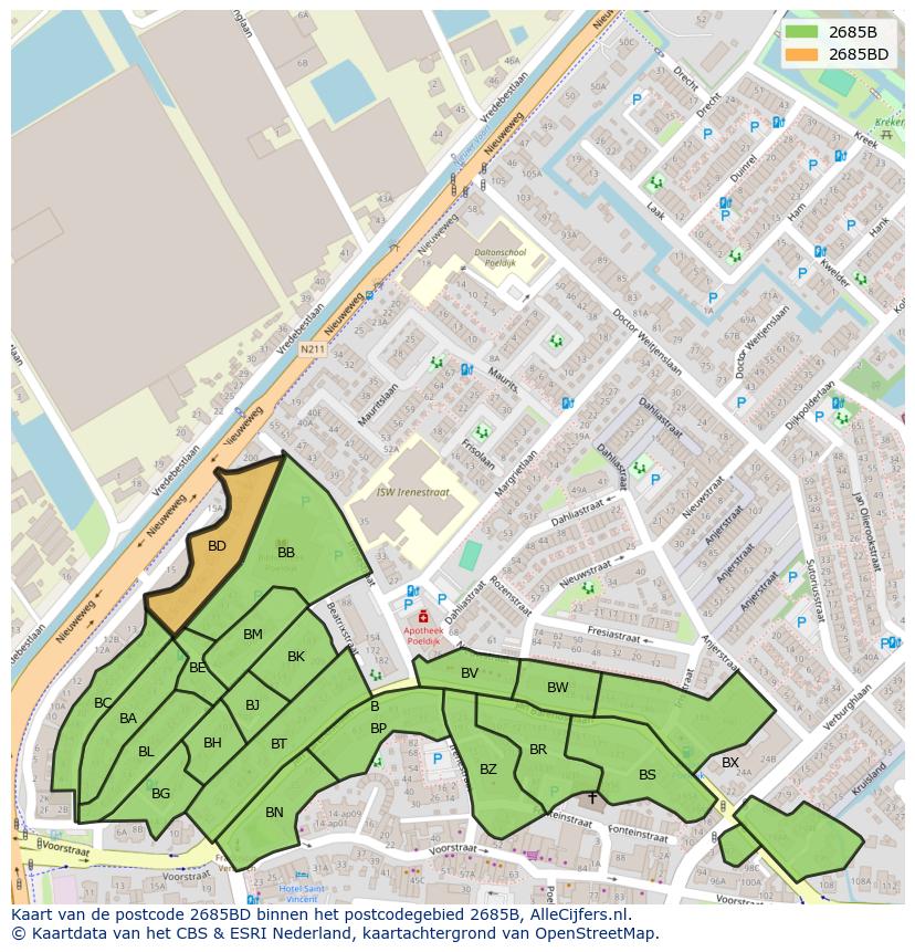 Afbeelding van het postcodegebied 2685 BD op de kaart.
