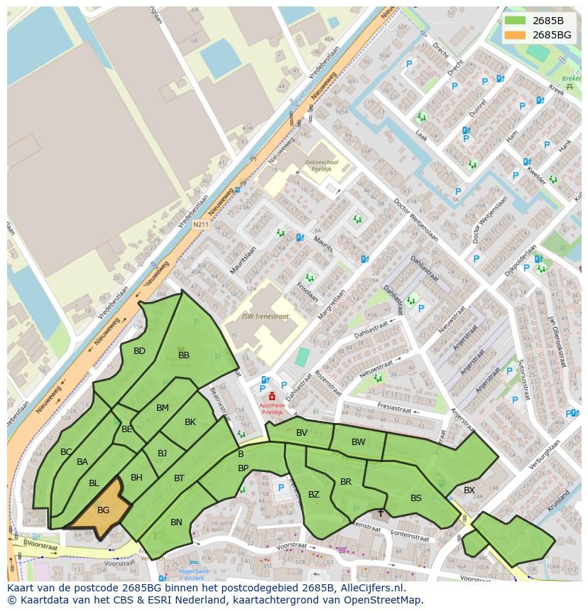 Afbeelding van het postcodegebied 2685 BG op de kaart.