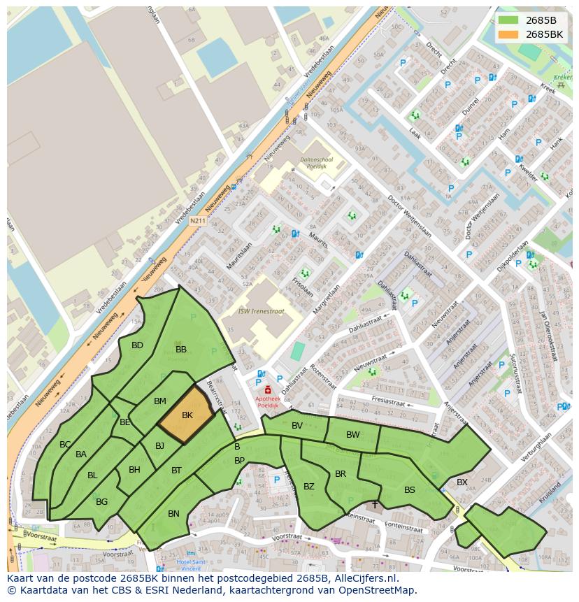 Afbeelding van het postcodegebied 2685 BK op de kaart.