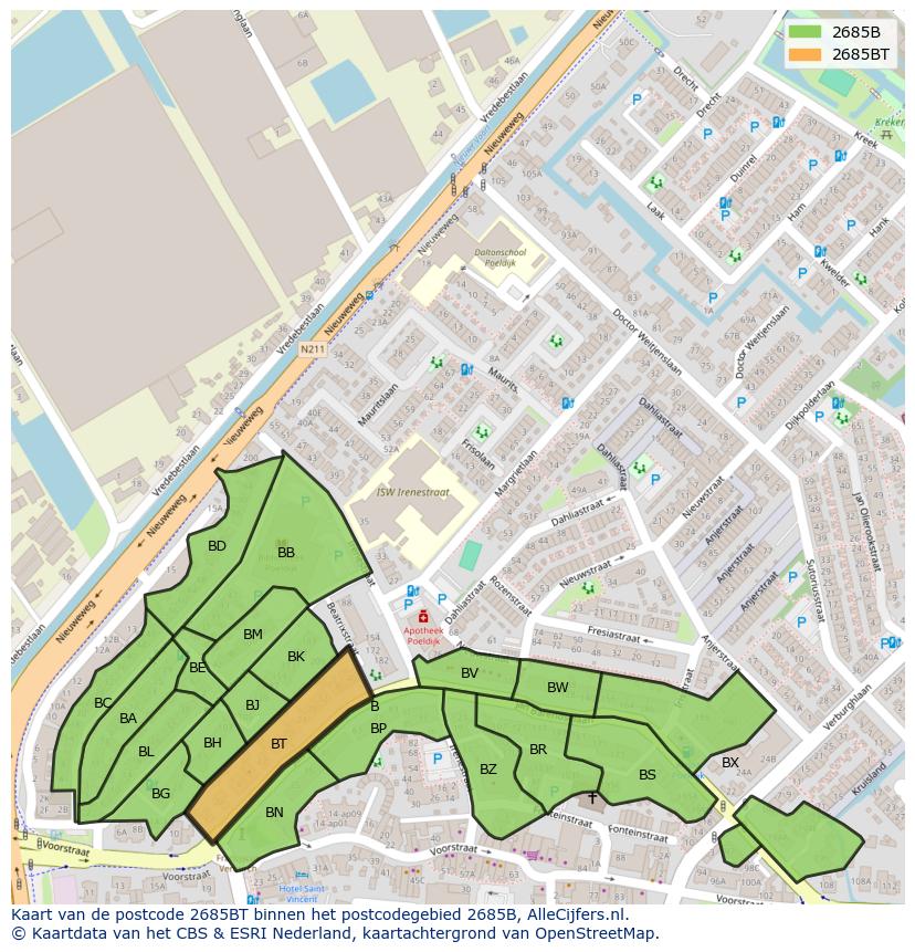 Afbeelding van het postcodegebied 2685 BT op de kaart.