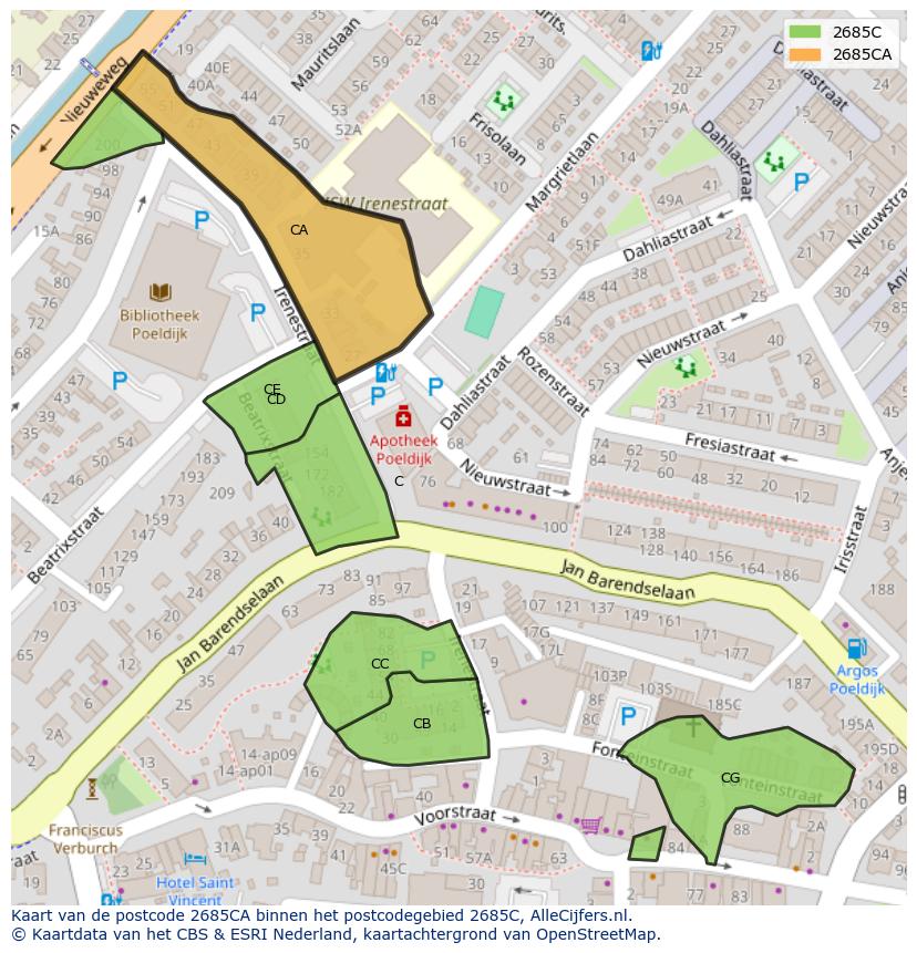 Afbeelding van het postcodegebied 2685 CA op de kaart.