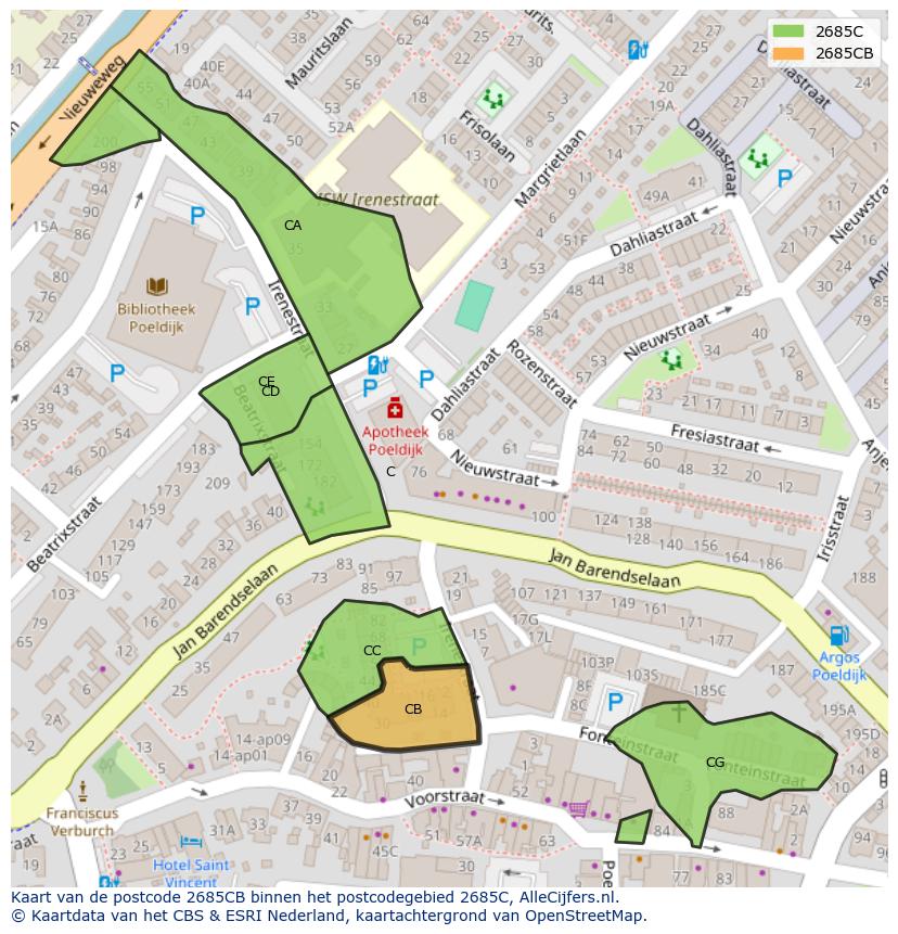 Afbeelding van het postcodegebied 2685 CB op de kaart.