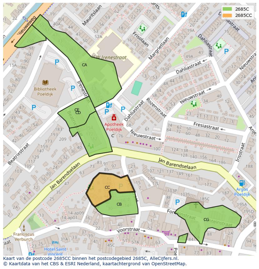 Afbeelding van het postcodegebied 2685 CC op de kaart.