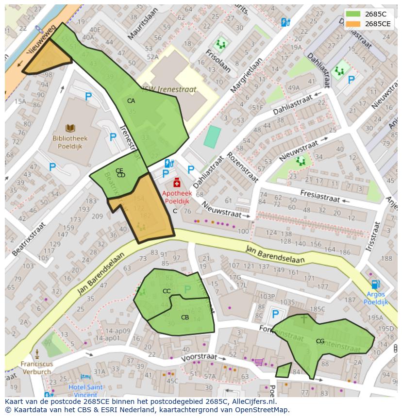 Afbeelding van het postcodegebied 2685 CE op de kaart.