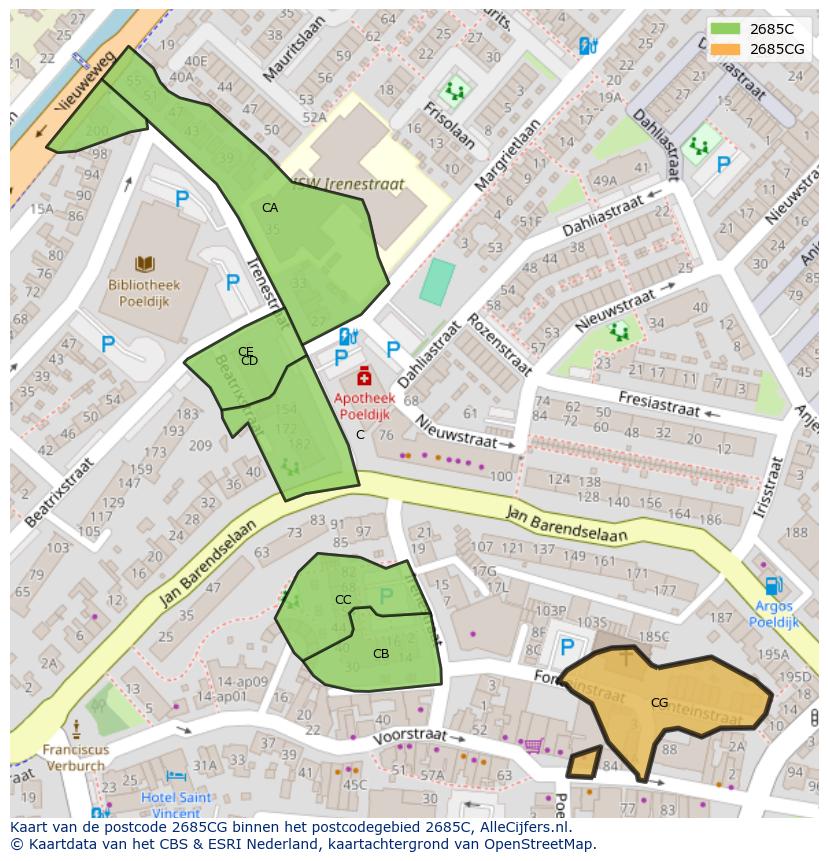 Afbeelding van het postcodegebied 2685 CG op de kaart.