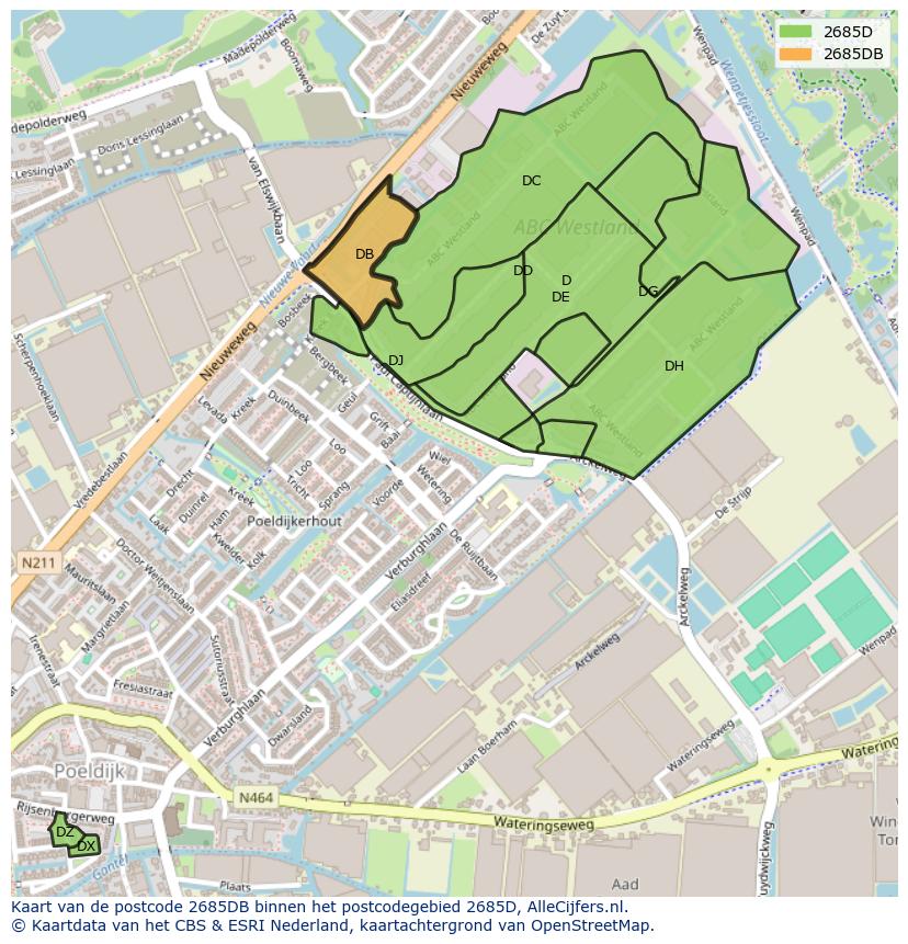 Afbeelding van het postcodegebied 2685 DB op de kaart.