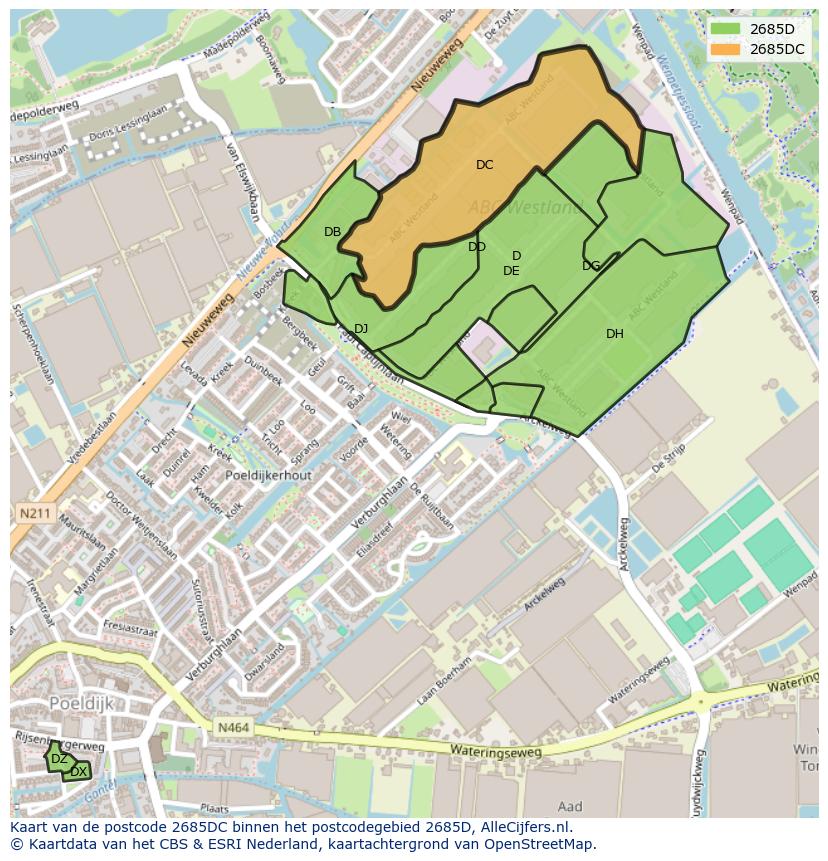 Afbeelding van het postcodegebied 2685 DC op de kaart.