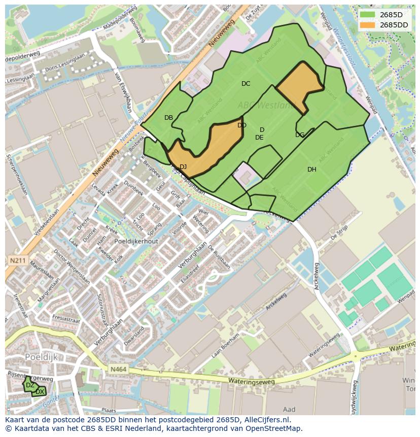 Afbeelding van het postcodegebied 2685 DD op de kaart.