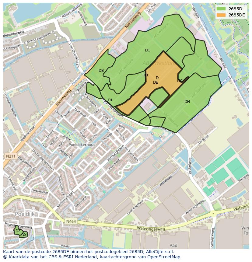 Afbeelding van het postcodegebied 2685 DE op de kaart.