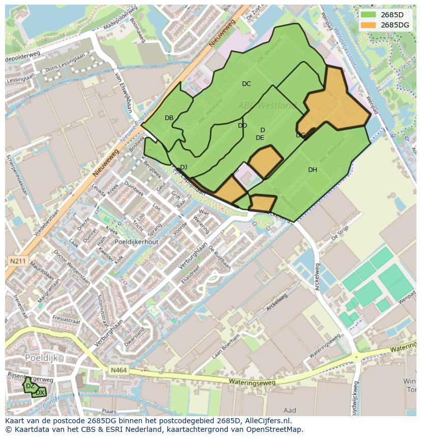 Afbeelding van het postcodegebied 2685 DG op de kaart.