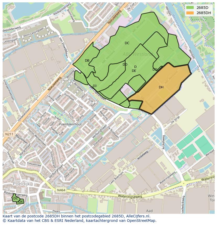Afbeelding van het postcodegebied 2685 DH op de kaart.