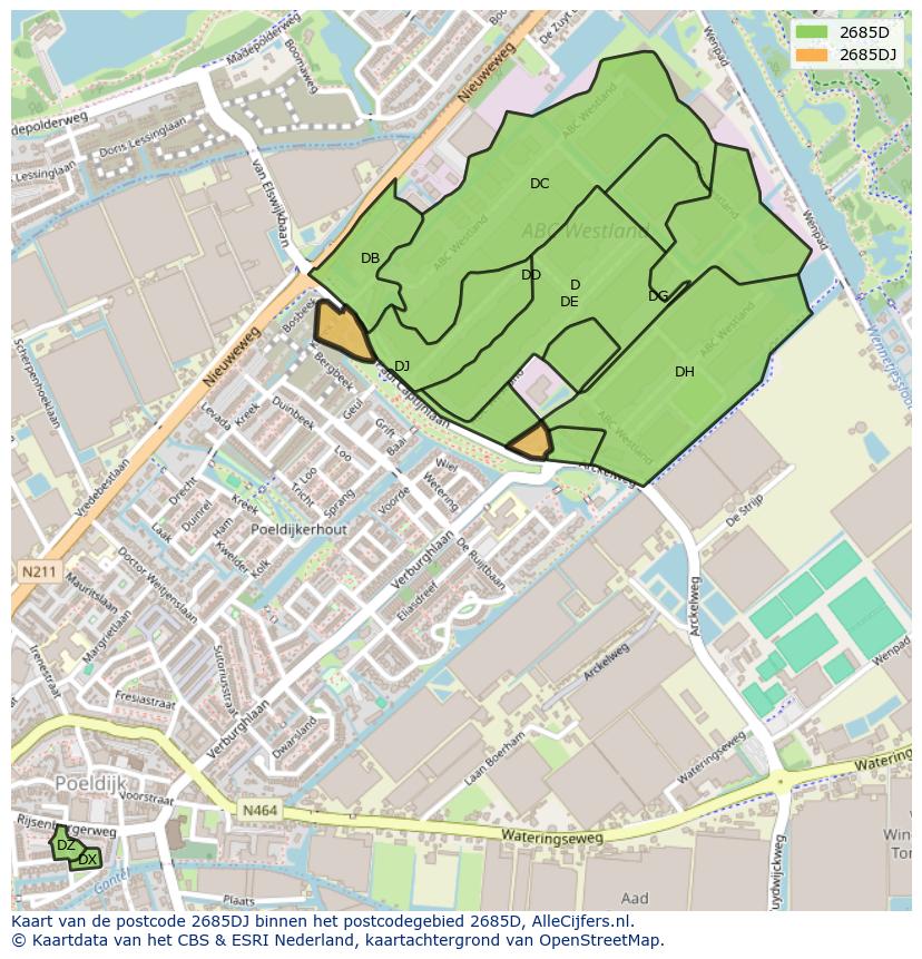 Afbeelding van het postcodegebied 2685 DJ op de kaart.