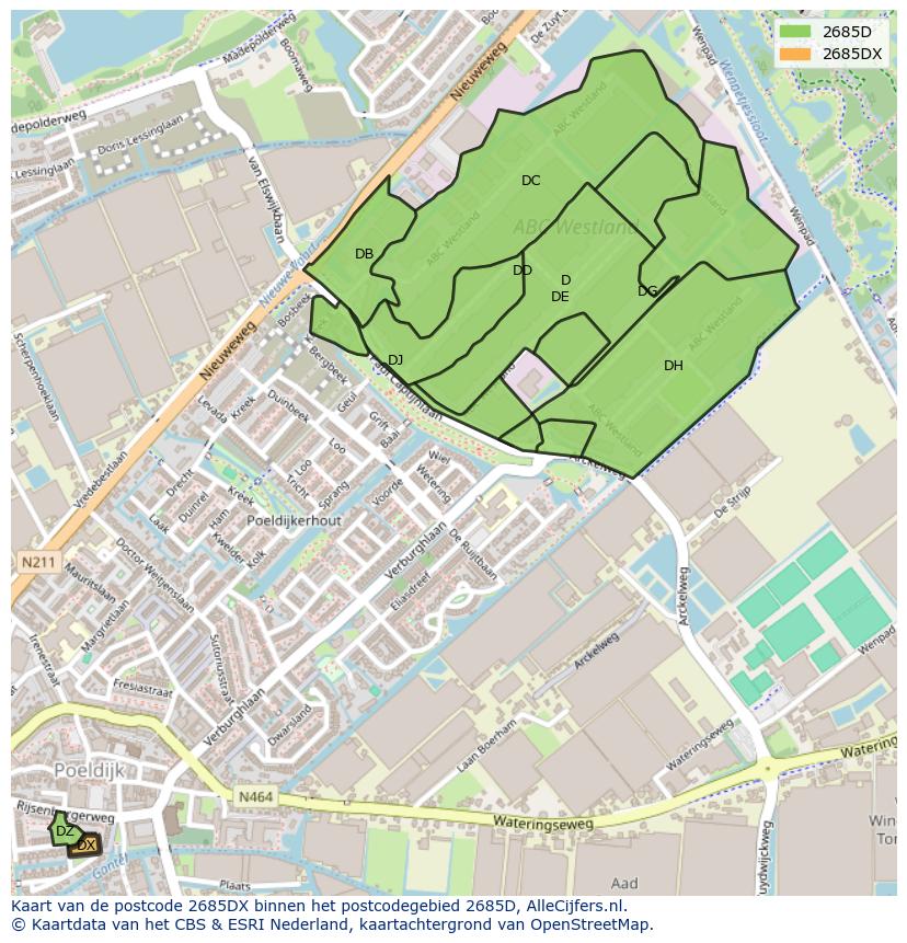 Afbeelding van het postcodegebied 2685 DX op de kaart.