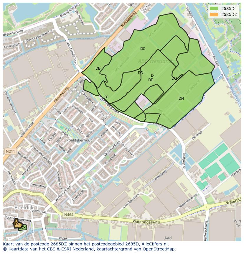 Afbeelding van het postcodegebied 2685 DZ op de kaart.