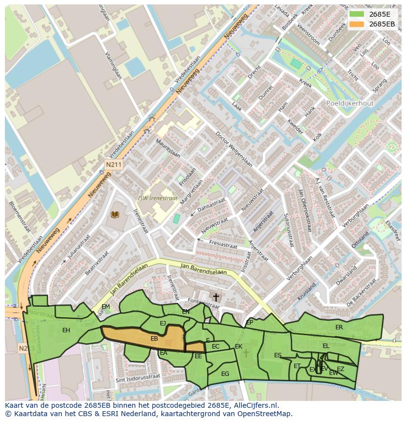 Afbeelding van het postcodegebied 2685 EB op de kaart.