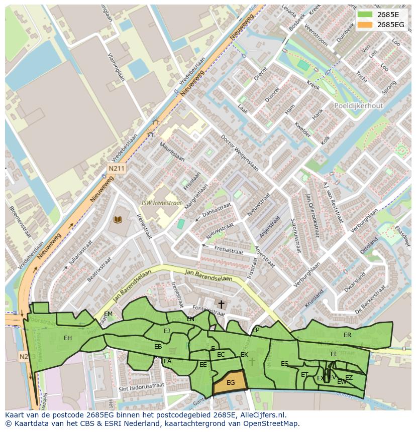 Afbeelding van het postcodegebied 2685 EG op de kaart.