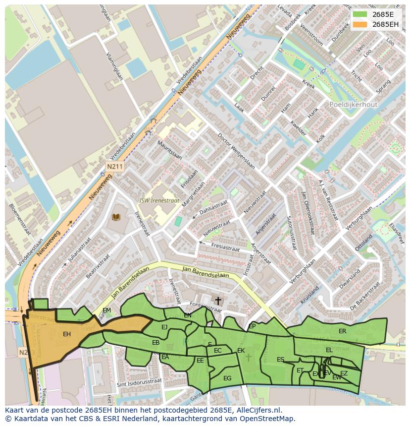 Afbeelding van het postcodegebied 2685 EH op de kaart.