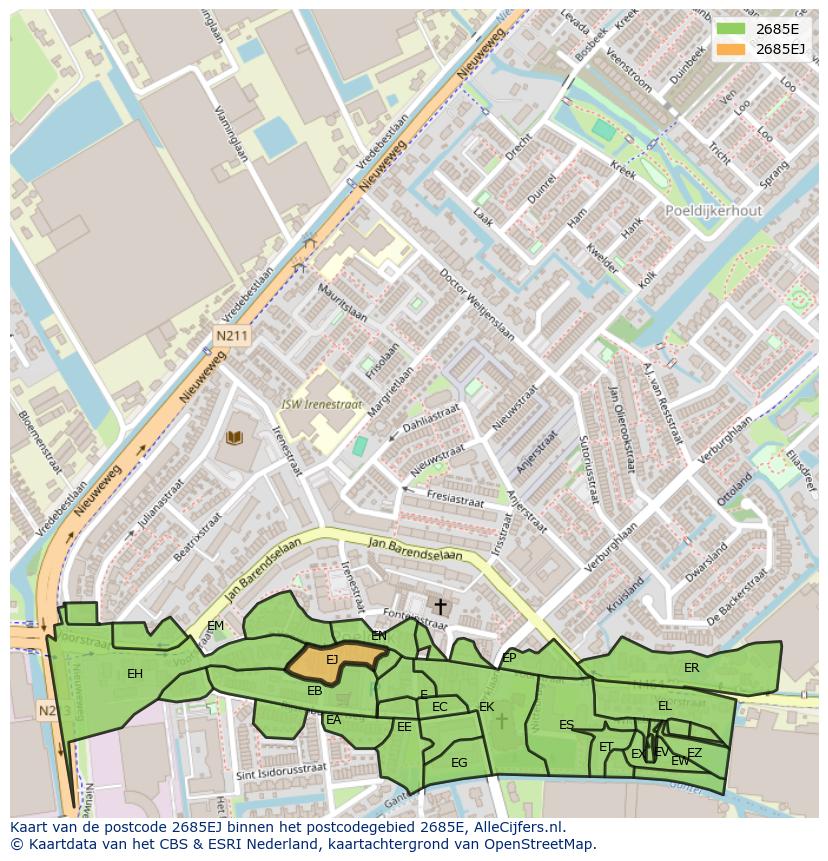 Afbeelding van het postcodegebied 2685 EJ op de kaart.