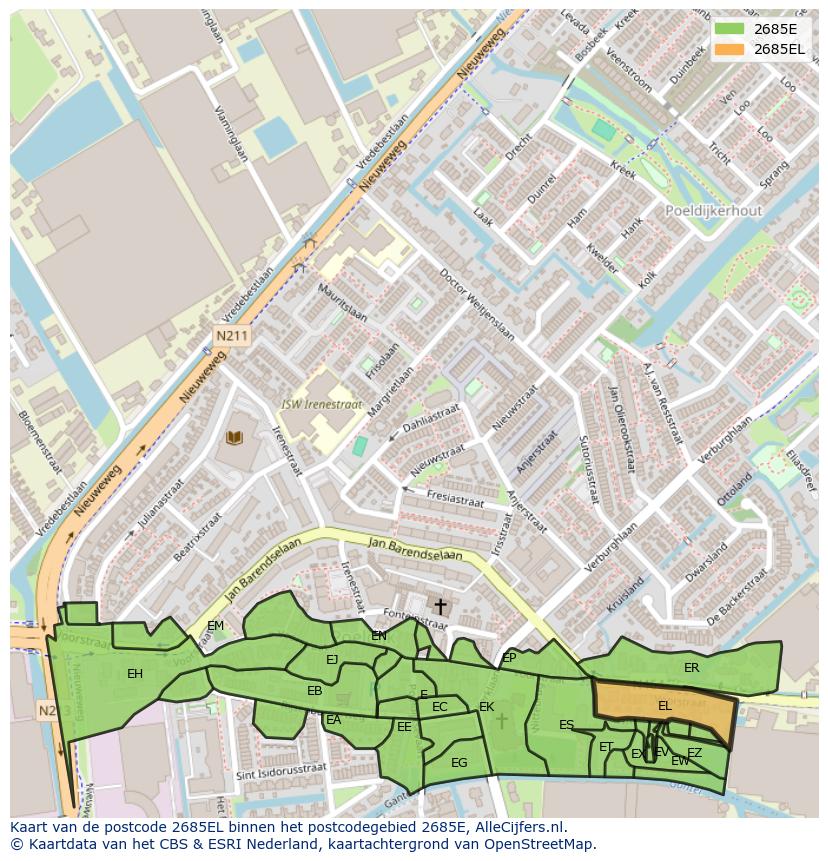 Afbeelding van het postcodegebied 2685 EL op de kaart.