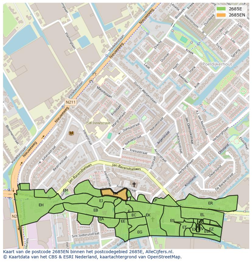 Afbeelding van het postcodegebied 2685 EN op de kaart.