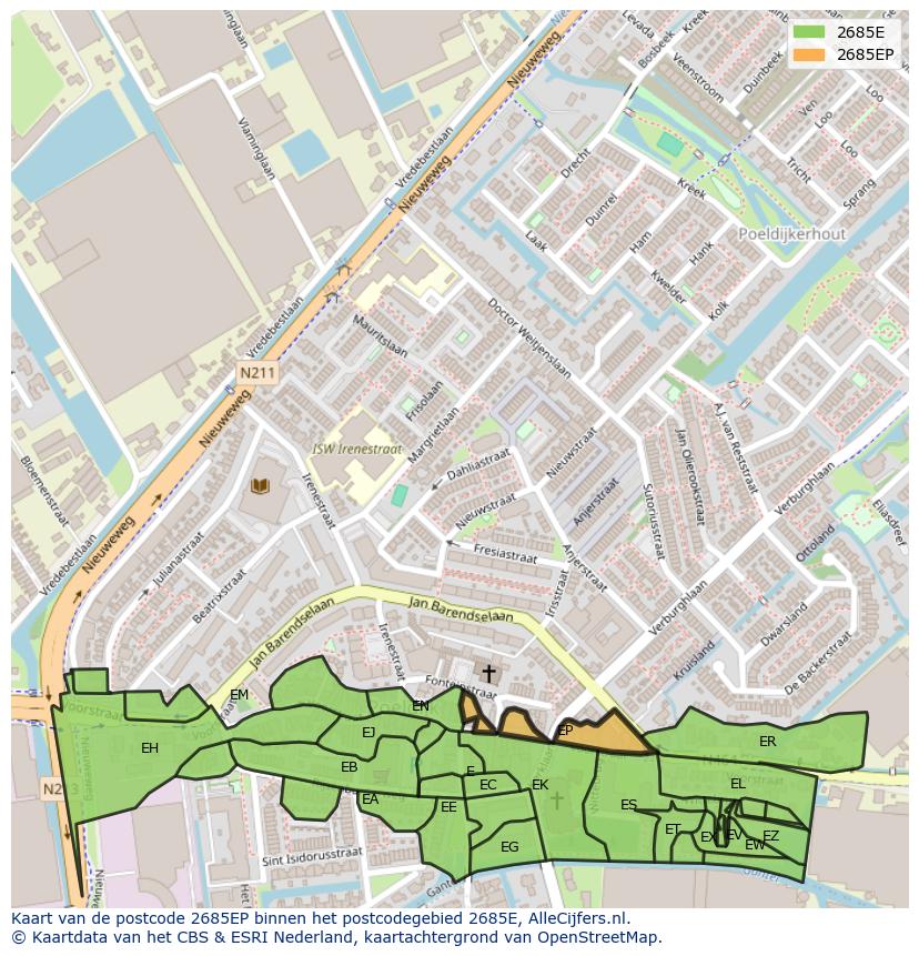 Afbeelding van het postcodegebied 2685 EP op de kaart.