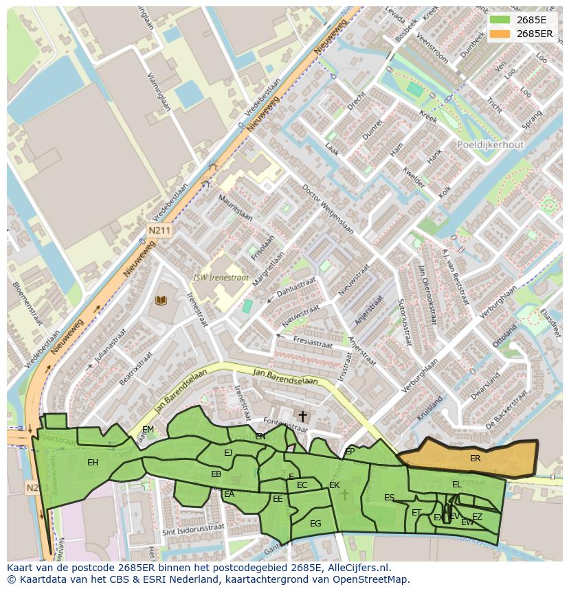 Afbeelding van het postcodegebied 2685 ER op de kaart.