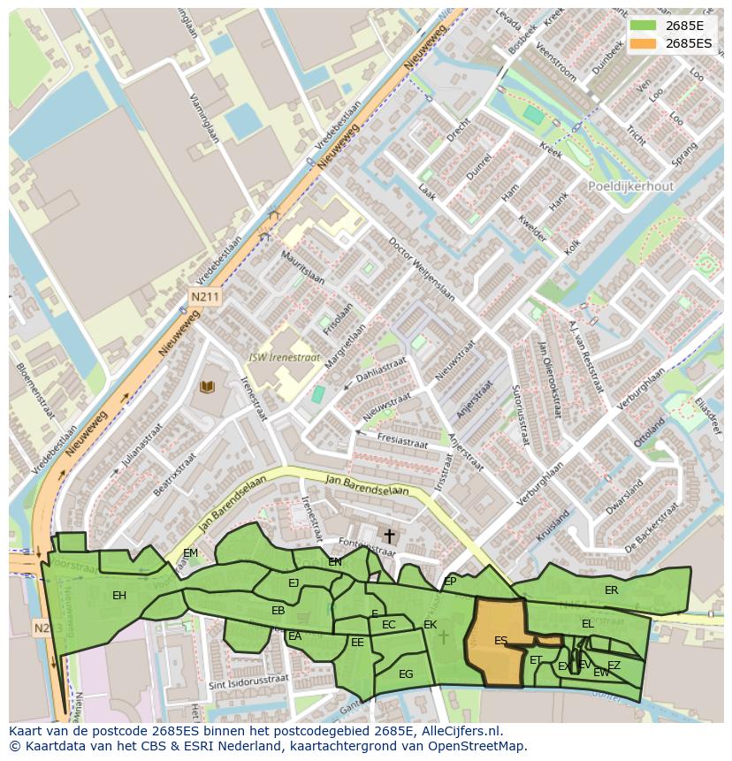 Afbeelding van het postcodegebied 2685 ES op de kaart.