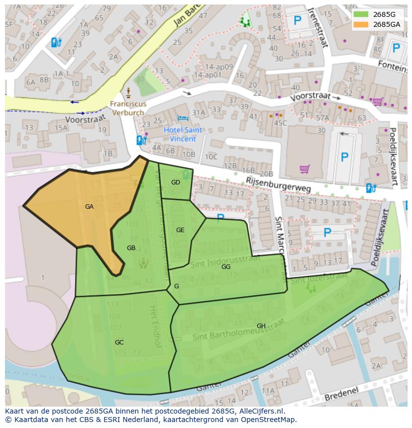 Afbeelding van het postcodegebied 2685 GA op de kaart.