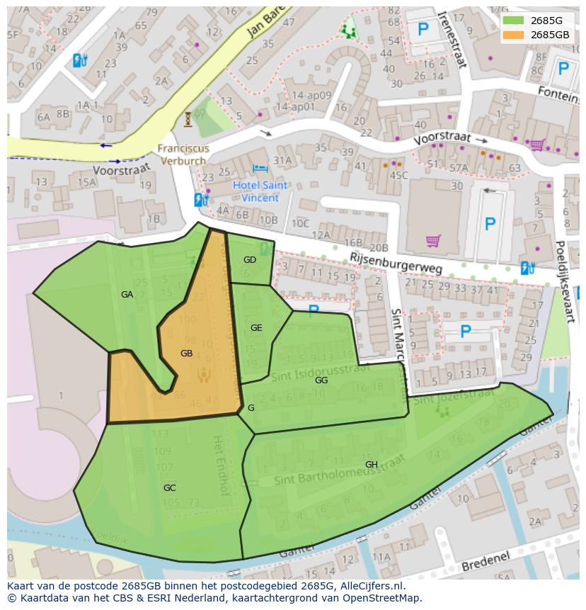 Afbeelding van het postcodegebied 2685 GB op de kaart.