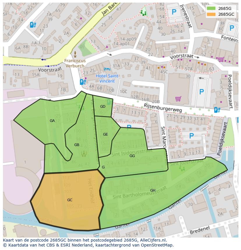 Afbeelding van het postcodegebied 2685 GC op de kaart.
